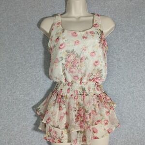 Vintage Y2K Twenty One Top White Pink Floral Overlay Womens M Coquette Fairy USA